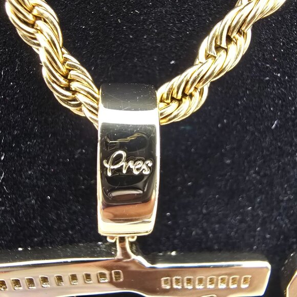 Pres "BIZZ" Custom Baguette Pendant Necklace Rope Chain Goldtone Gold Presidents - Picture 8 of 10
